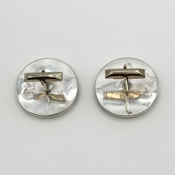 Taxco Sterling Silver Abalone Cufflinks Inlayed Mother of Pearl Round Vintage - Picture 8 of 13